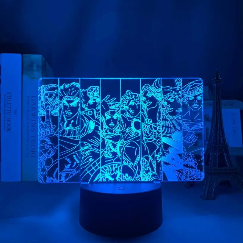 3D LED -lätt anime jojo bisarre äventyrsgrupp för sovrum dekor lätt födelsedagspresent till honom jojo led 3d lampa manga h0922299i