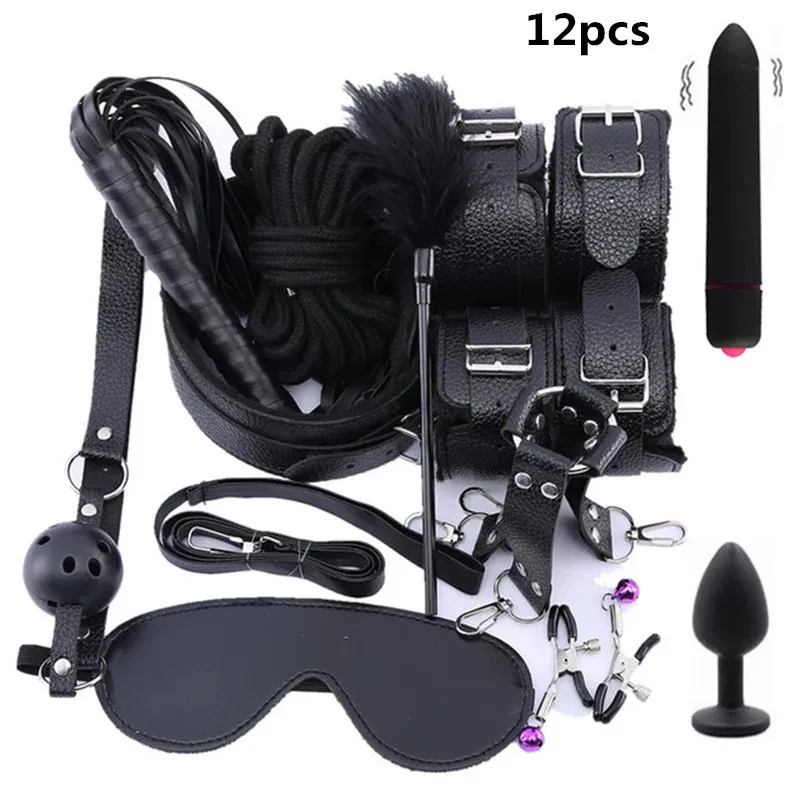 Erwachsene Produkte Sexspiele Bondage Set BDSM Leder Sexspielzeug Kits Handschellen Sexspielzeug Analplug Schwanz Frauen Exotisches Sexzubehör 240106