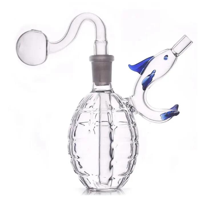 grenade Shape hookah Mini 14mm female Cartoon Cute dolphin Glass Tobacco Bong Water Dab Rig Bongs pipe for smoking dry herb with oil burner bowl