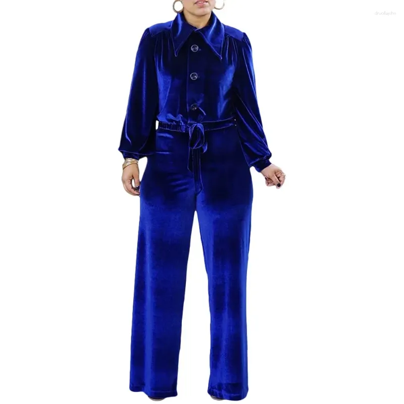 Women's Two Piece Pants African Clothes For Women 2 Autumn Winter Long Sleeve Blue Top Pant Matching Sets Dashiki Clothing