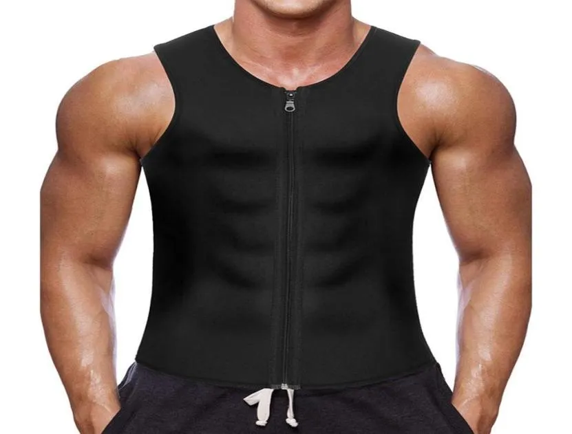 Hommes taille formateur gilet pour néoprène Corset corps ventre Shaper fermeture éclair Shapewear Sauna minceur chemise 263D9545786