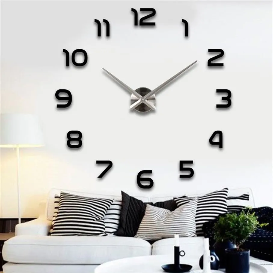 シルバーポインター新しい壁時計時計Reloj de Pared Watch 3D DIYアクリルミラーステッカーQuartzモダンホームデコレーションT20060281H