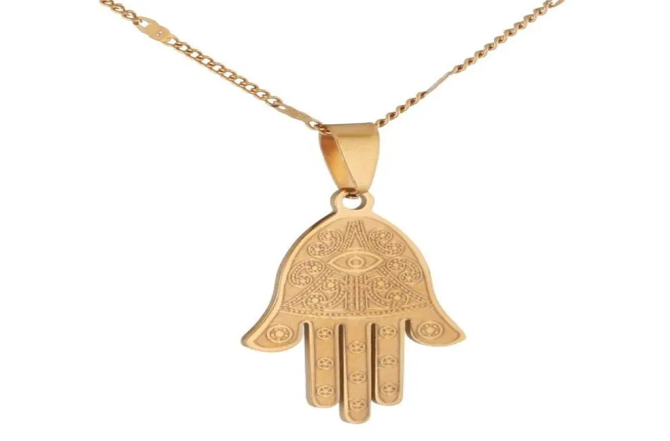 Stainless Steel Egyptian Eye of Good Luck Fatima Hamsa Hand Pendant Necklace Hand Palm Trendy Chain Jewelry9877415