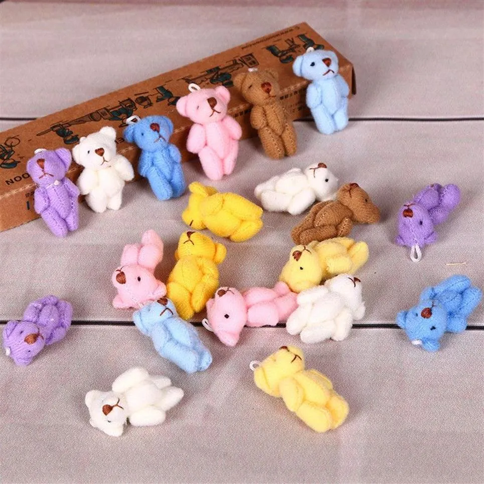 50pc Super Kawaii Mini 4cm Joint Bowtie Teddy Bear Plush dla dzieci zabawki Pchane lalki Prezent ślubny dla dzieci Y0106258U