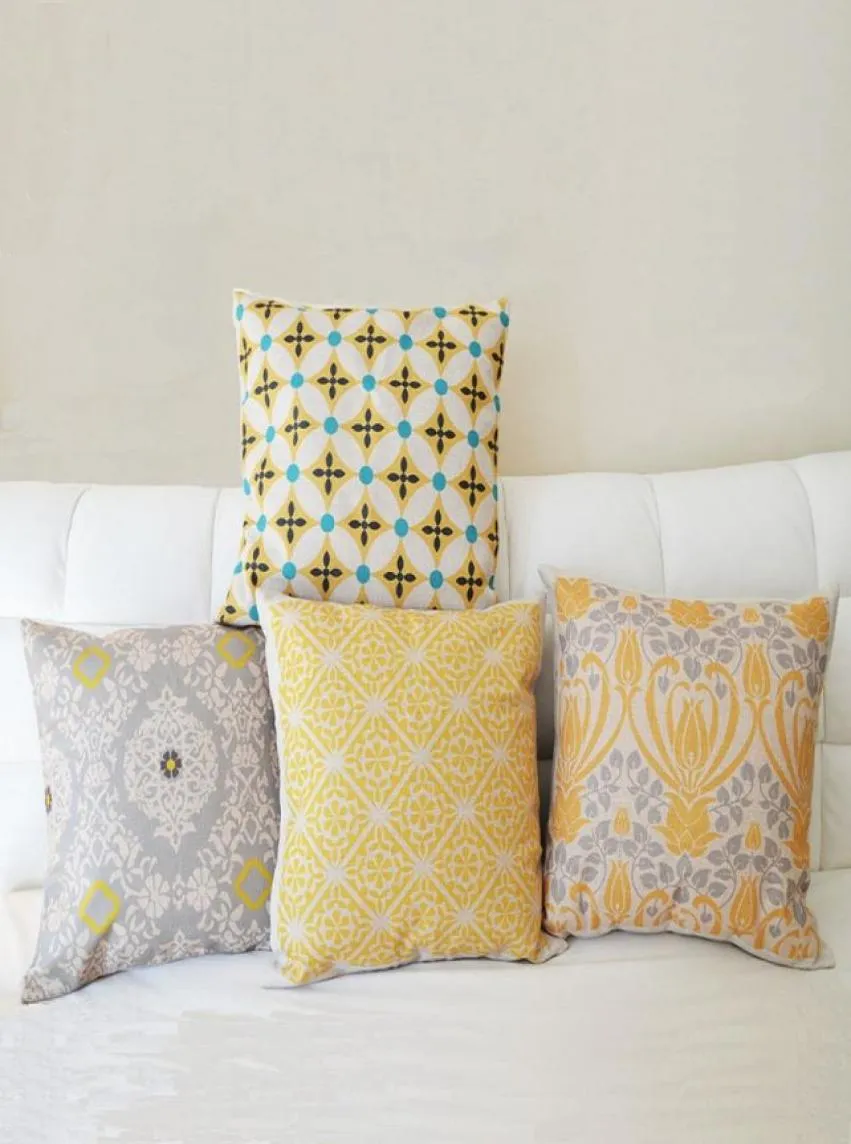 Taie d'oreiller rétro à fleurs jaunes, 1 pièce, 45x45cm, couverture à quatre motifs, en coton, lin, pour la maison, fournitures 9679740