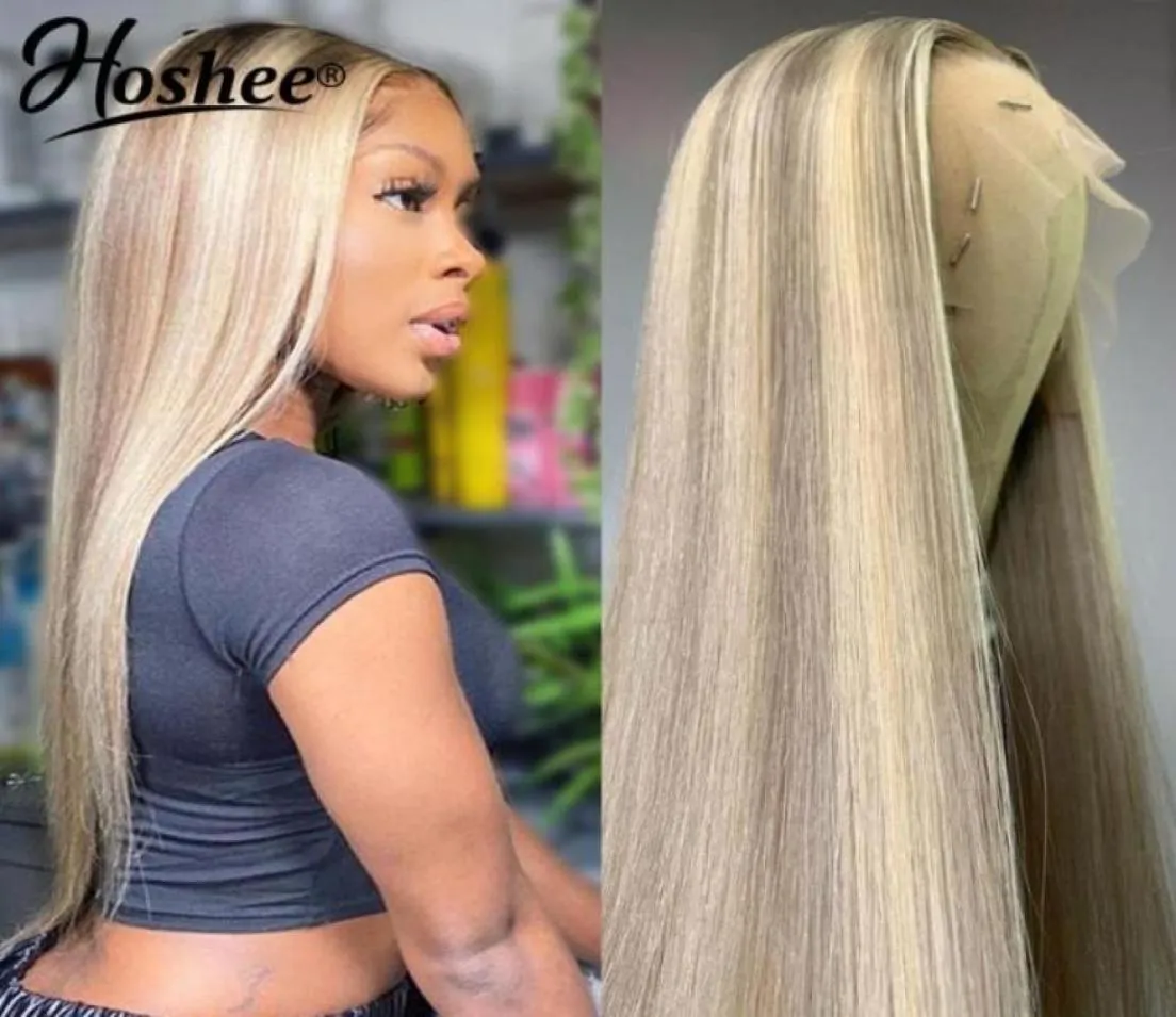 Spetsspårar Ash Blonde Straight Front Wig Brazilian Colored Human Hair 613 HD Frontal Highlight For Women18538856530833