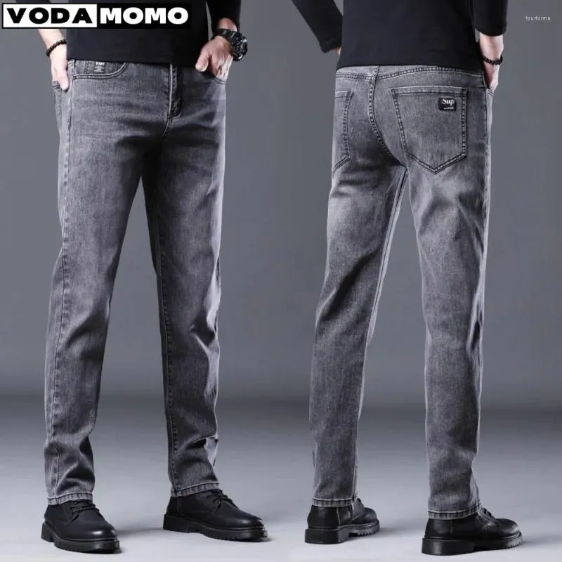 Jeans da uomo 2024 primavera e autunno moda classica tinta unita pantaloni elastici per piedi piccoli comfort casual di alta qualità