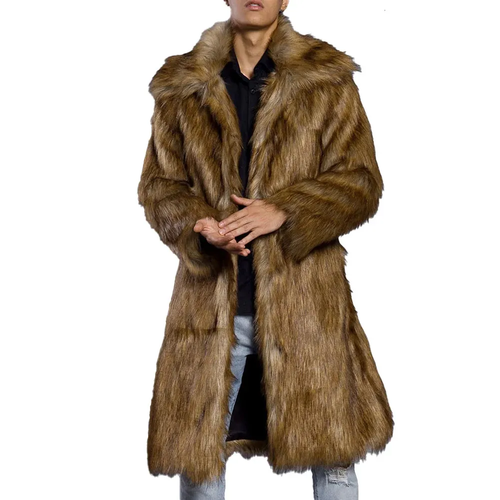 High Street Faux Fur Męska kurtka długa płaszcz zima ciepły przemysł ciężki haute luźne swobodne wiatrówki płaszcze odzieży 240105