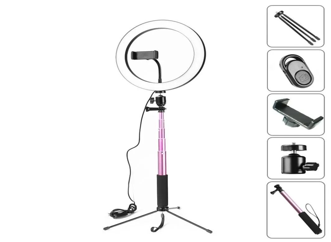 10 pollici 26CM dimmerabile LED Studio Camera Ring Light Po telefono lampada video luce con treppiedi Selfie Stick Ring Light Phone Holder7549339