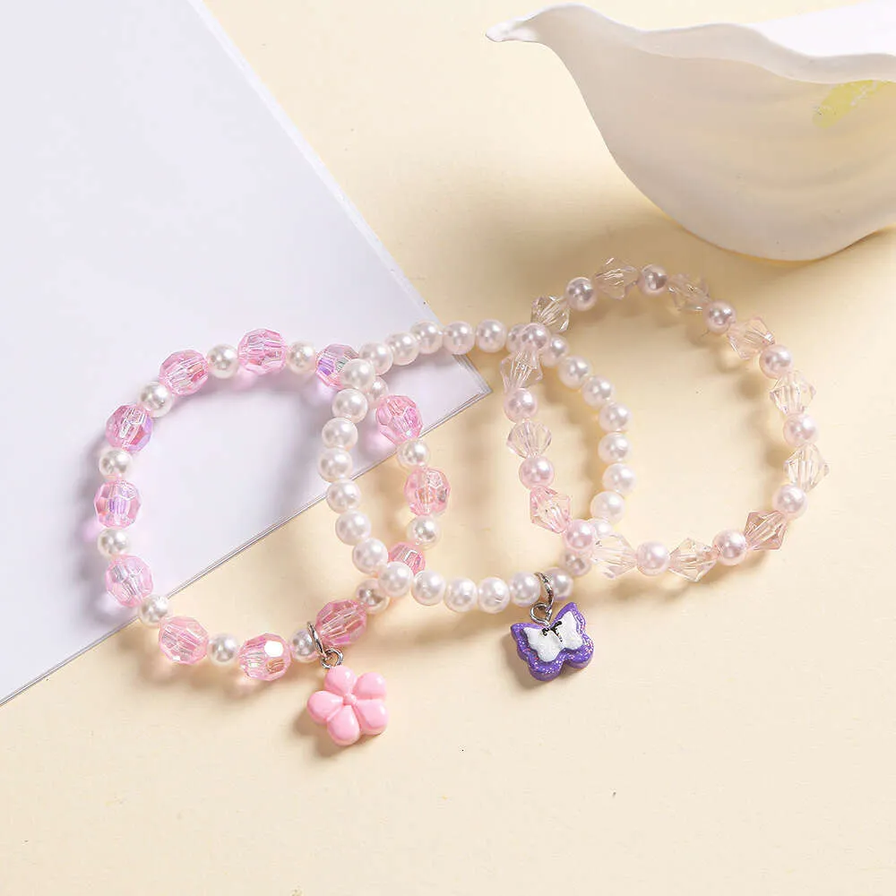 Färgad akryl handgjorda pärlkärls tecknad blomma hänge barn smycken armband set