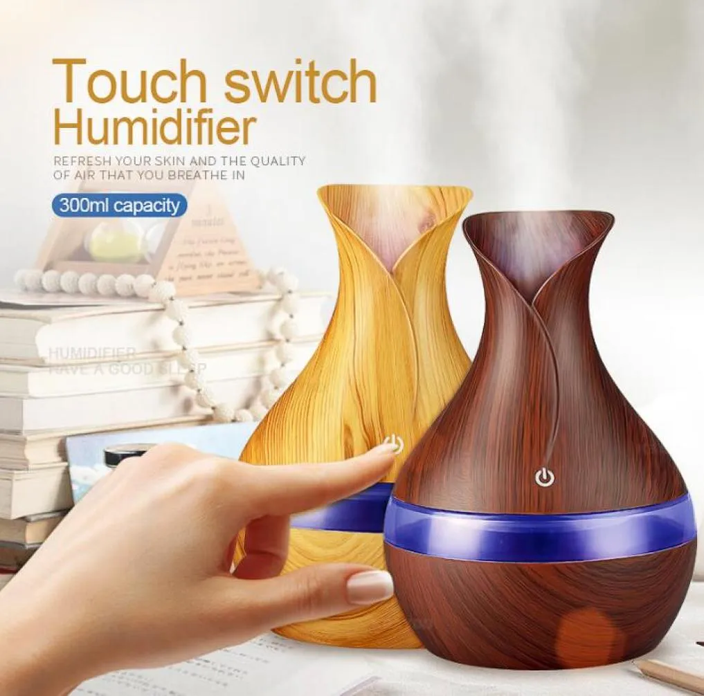 300ml Aroma Oil Diffuser Ultrasonic Cool Mist Humidifier Wood Grain Air Purifier 7Color Change LED Night light for Office Home7684577