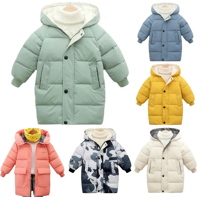 212歳の子供のダウンロングアウターウェア冬の服ティーンボーイズガールズコットパッドパーカコート大きな子供たちは暖かい綿ジャケットを厚くします240105