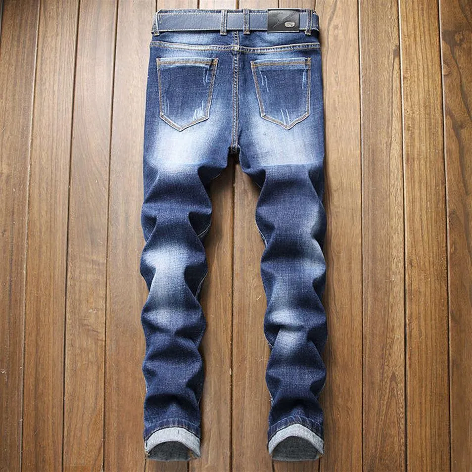 Heren ontwerper mode gewassen blauwe jeans klassieke skinny denim gekrast noodlijdende biker jean broek 250S