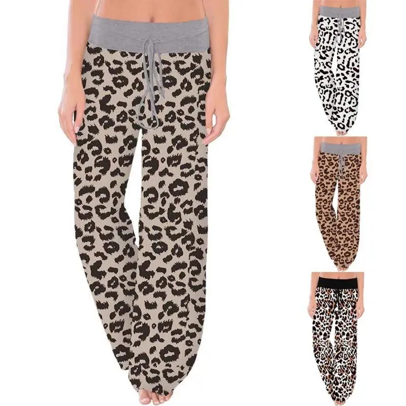Capris 2020 Kvinnor byxor Kvinnor Comfy Stretch Leopard Print Drawstring Wide Loby Lounge Pants Women Asian Size