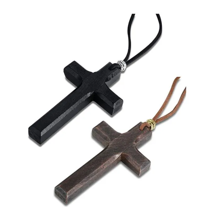 Large Wood Necklace with Leather Cord Hand Carved Necklace Faith Jesus Mens jewelry2991332