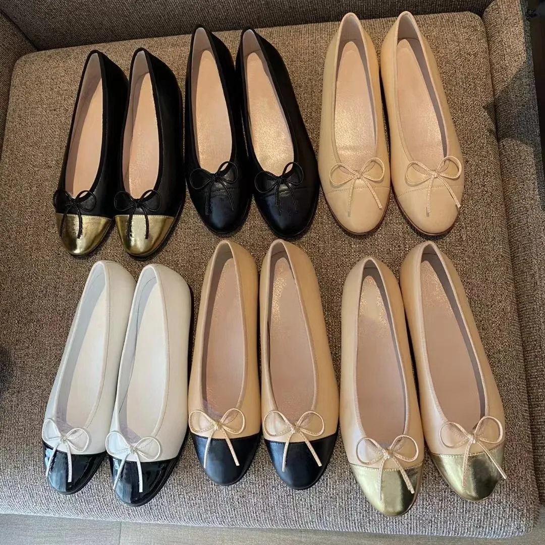 디자이너 신발 발레 지방 베이지 색 신발 여자 발레리나 고급 캡 발가락 플랫 여성 Ballerina Flats 드레스 신발 발레 펌프에 가죽 슬립 스프링 가죽 슬립 34-42