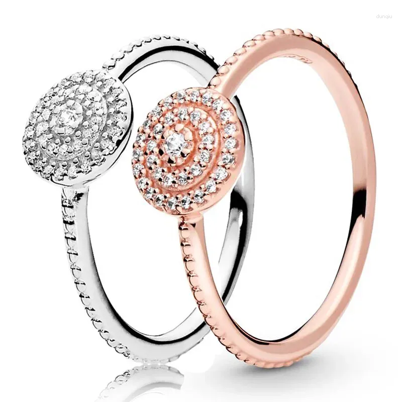 Clusterringen Originele Rose Elegante Schittering Met Kristallen Ring Voor 925 Sterling Zilveren Vrouwen Feestcadeau Europa DIY Sieraden