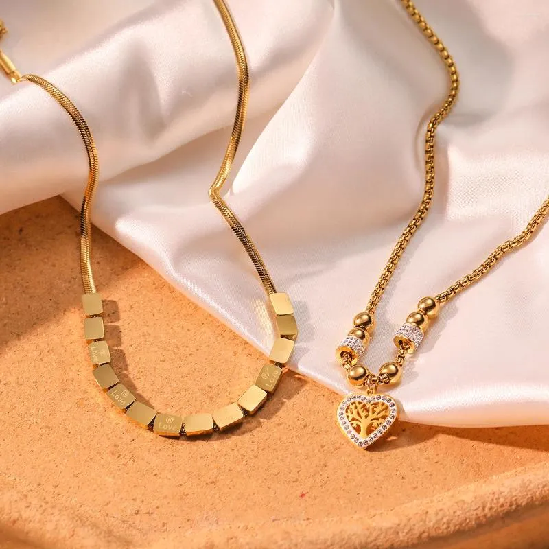 Ожерелья с подвесками Mafisar из нержавеющей стали 316L золотого цвета с блестящим цирконием в форме сердца Древо жизни ожерелье для женщин модные простые ювелирные изделия