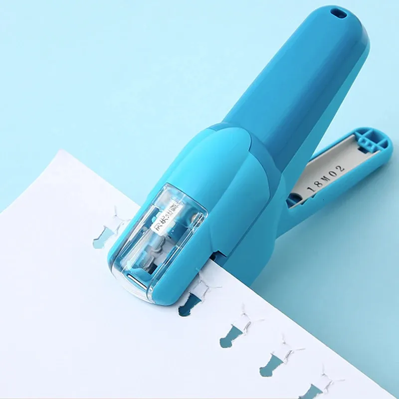 Stapless Stapler Mini Taşınabilir Plastik Zımbalanma Güvenli Kağıt Zımbalanma Okul Ofis Bookbinding Malzemeleri 240105