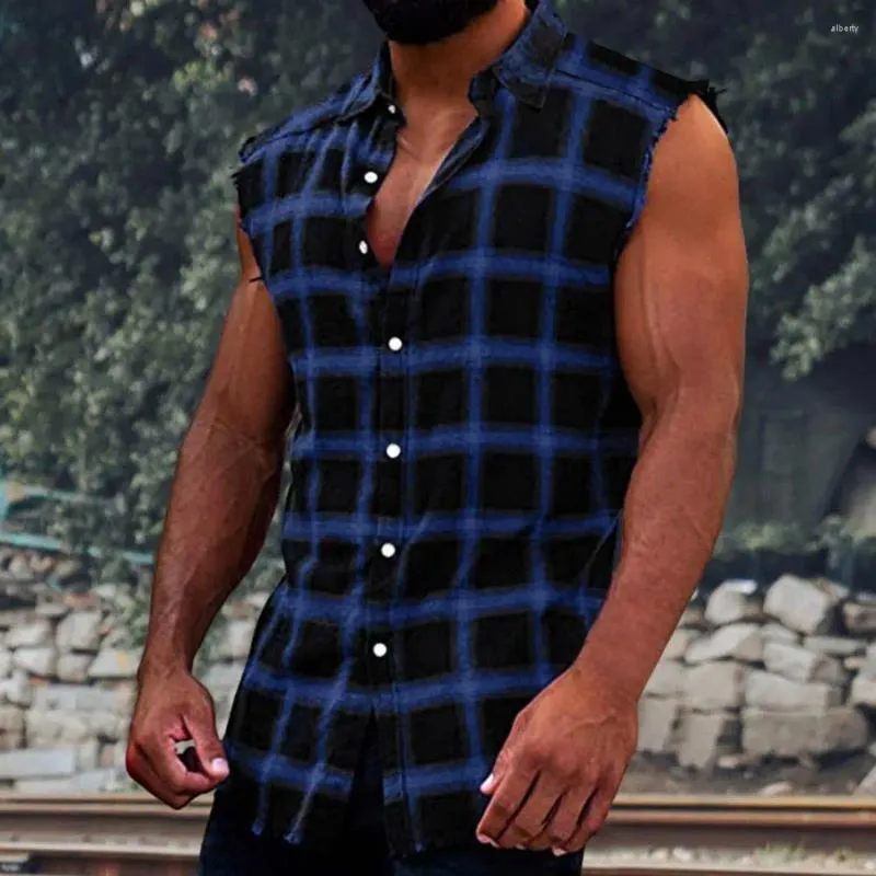 Men's Casual Shirts Stylish Tank Tops Cardigan Sleeveless Vest Men Shirt Single-breasted Polyester Travel Clothing