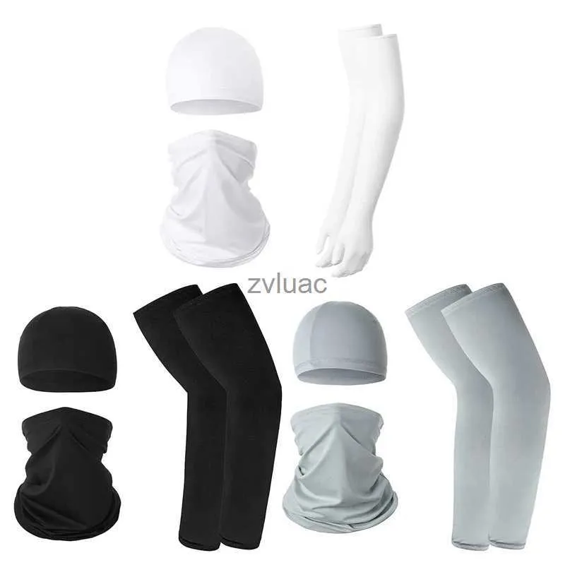 Jambières de bras Casques de cyclisme Protection UV Cache-cou Cache-visage Soie glacée Manches de bras de refroidissement Ensemble de crâne pour femmes hommes Cyclisme Randonnée YQ240106