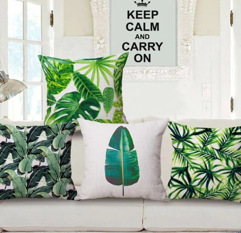 Folha tropical capa de almofada folhas verdes cojines país almofada floresta tropical fronha para sofá cadeira planta banana almofad7478258