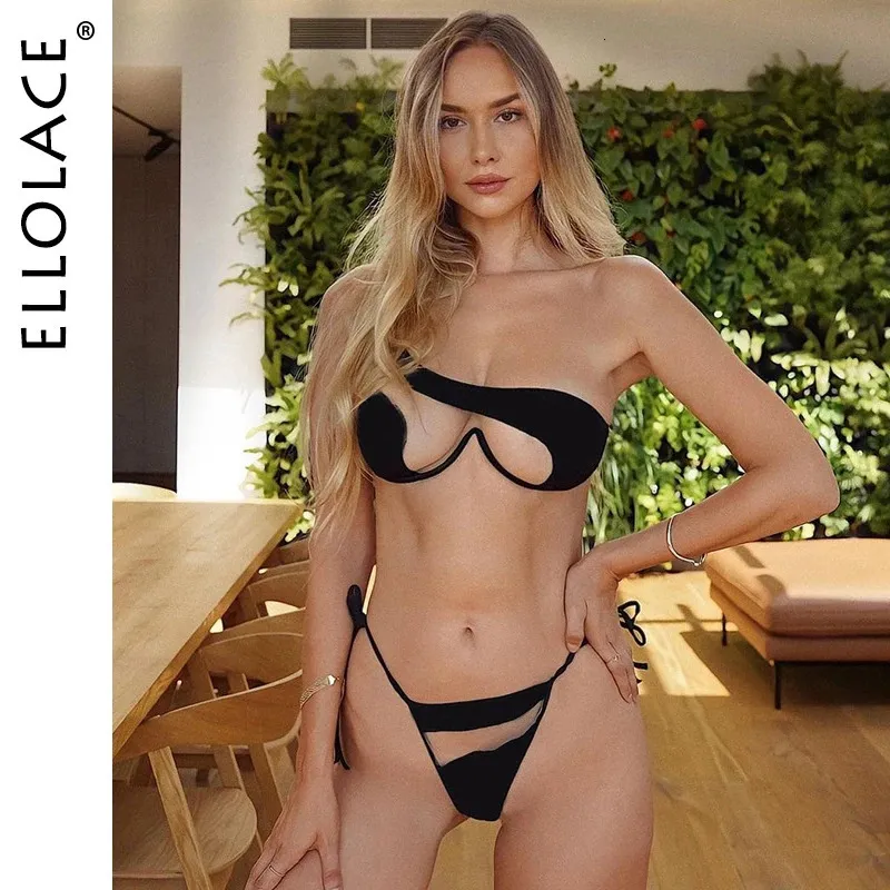 Ellolace Micro Bikini Erocie Eroty Out One ramię seksowne oddzielne stroje kąpielowe stylowe brazylijskie monokini attraco stroje kąpielowe 240105