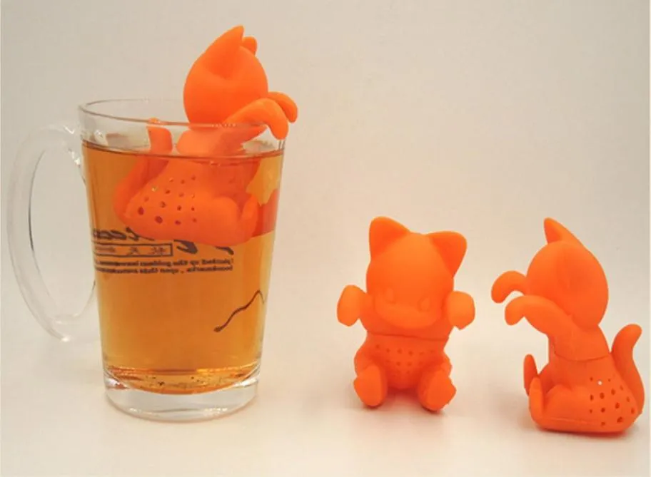 Passoire à thé en Silicone pour chaton, dessin animé, mignon chat, infuseur à thé créatif, joli chaton orange, outils à thé en silicone, 9758784