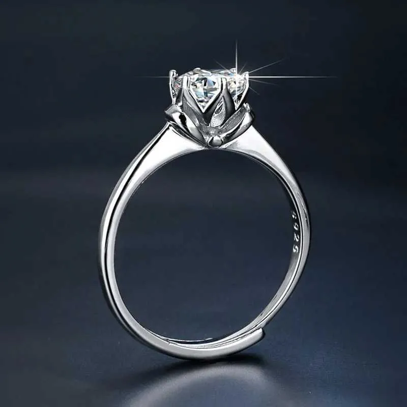 Bandringe Hoyon S925 Sterling Silber 1Carat Moissanit Ring für Frauen Sechsklauen-Farbe VVS1 Diamant gut informiertes weibliches Engagement Ringl240105