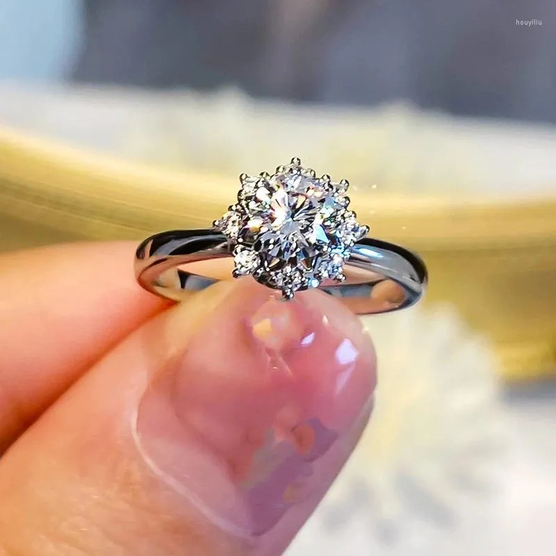 Anéis de cluster Super Flash Retro 1 anel S925 prata esterlina 18k banhado a ouro floco de neve proposta de noivado presente de casamento para mulheres