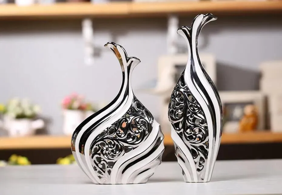 Vases Modern Bottle Shape Ceramic Vase for Home Decor Tabletop Vase silver colors