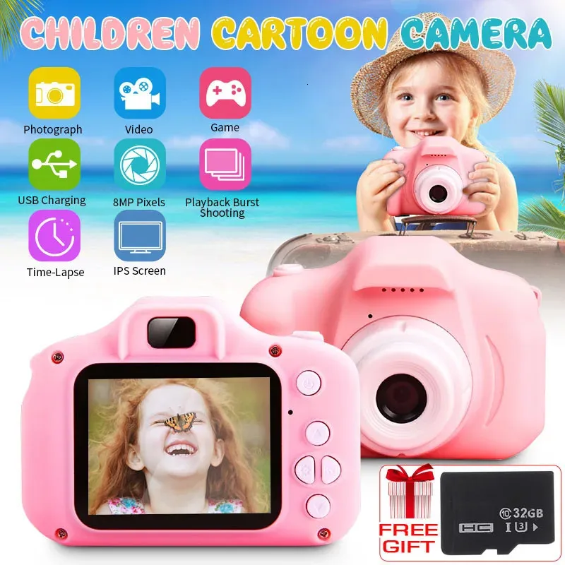 Kids Camera Children Digital Cameras for Girls Toys 1080P 2 Inch Toddler Video Birthday Gift for Kids Supports 32GB SD Card 240105