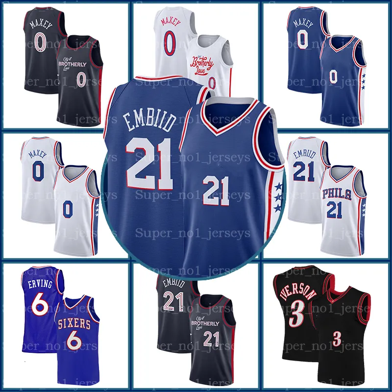 Sixer Phi 3 21 0 Allen Iverson Joel Embiid Maglia da basket Tyrese Maxey Philadelphias Julius Erving Maglia retrò