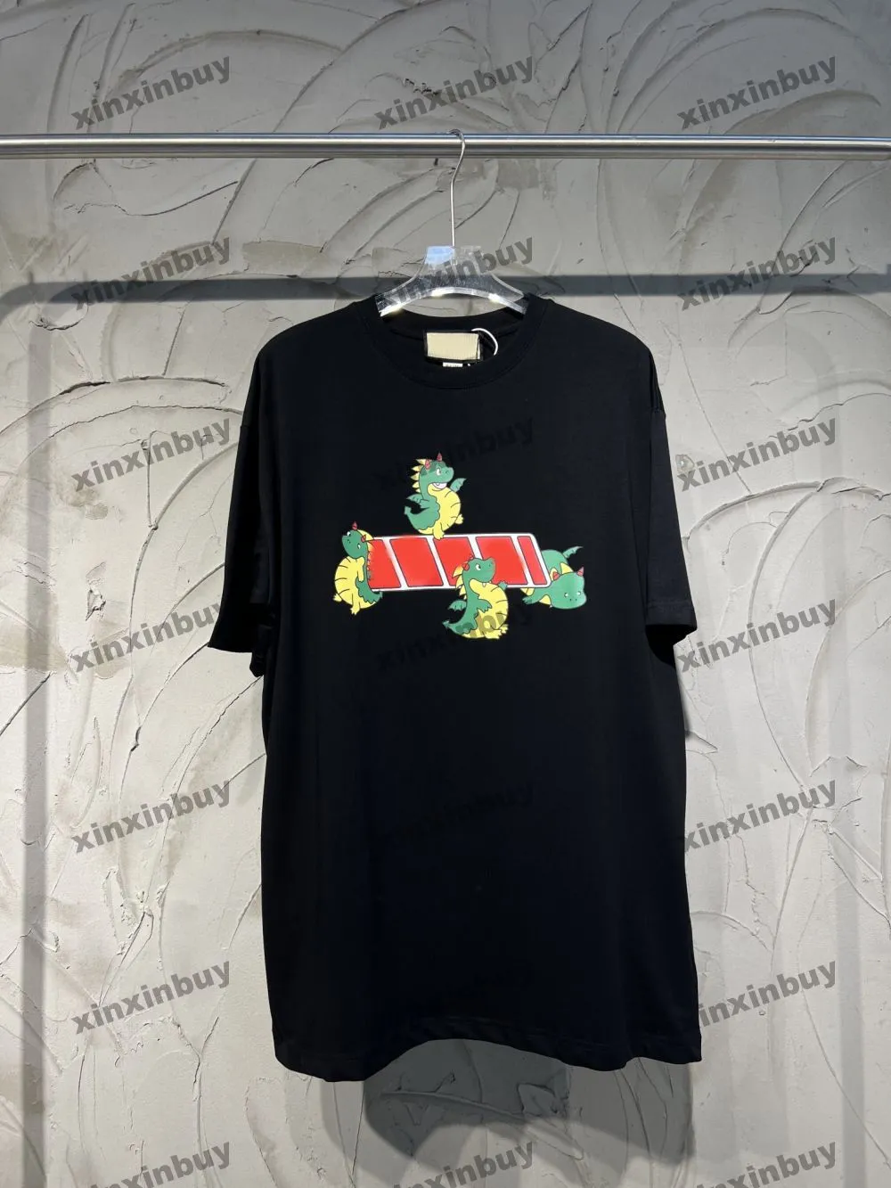 Xinxinbuy 2024 Men Designer Tee Tシャツドラゴンダブルレタープリント愛好家クルー首半袖女性ブラックS-2xl