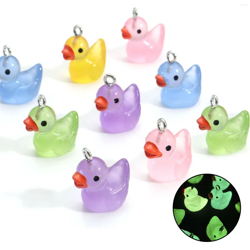 Charms 10PCs Buntes Harz 3D Ente Tier Transparent Silber Farbe Metall Anhänger DIY Halskette Schmuck 20mm x 19mm