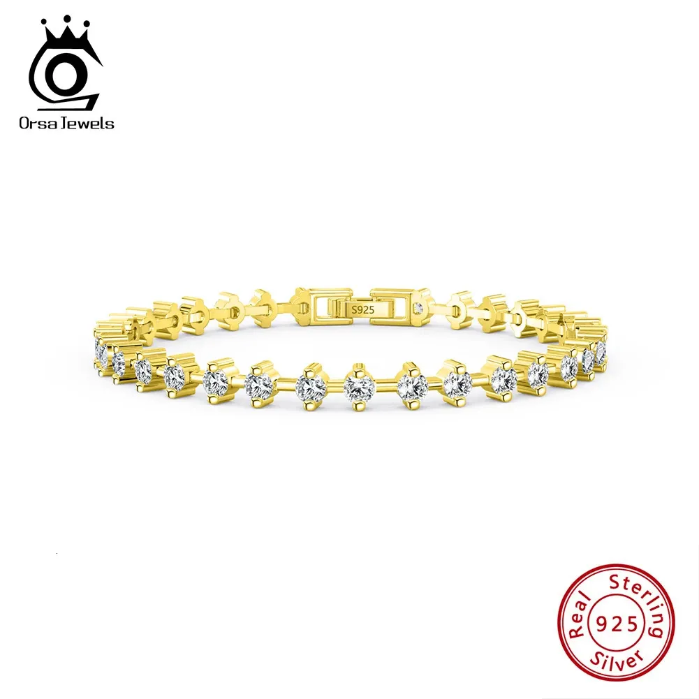 ORSA JEWELS Shiny 30mm Prong Setting Round Cut CZ Tennis Bracelet 925 Sterling Silver Luxury Wedding Jewelry SB163 240105