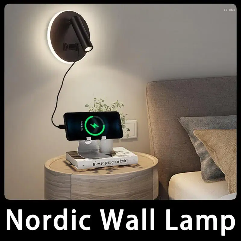 Lampada da parete LED Nordic con interruttore 3W Spotligh 6W Retroilluminazione Rotazione libera Sconce Luce interna per la casa Camera da letto Comodino