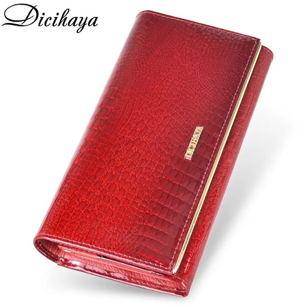 Dicihaya echte Lederfrauen Frauen Brieftaschen Multifunktionen Geldbörse Red Card Halter Langes Geldbeutel Clutch Bag Ladies Patent Leder Geldbeutel Y190185V