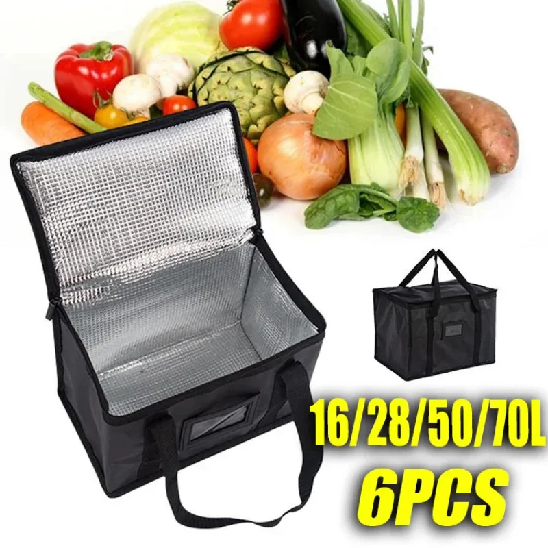 6 pièces 70L sac isotherme Portable sac isotherme Zip pique-nique Camping feuille d'étain sac de nourriture sac à déjeuner sac isotherme alimentaire 240106