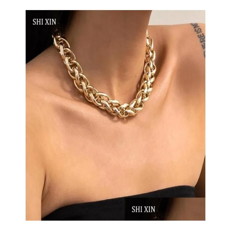 Chokers Shixin Exagerado Grosso Cross Chain Gargantilha Colar Colar para Mulheres Hip Hop Goldsier Cor Chunky na entrega de gota Jóias Otbth