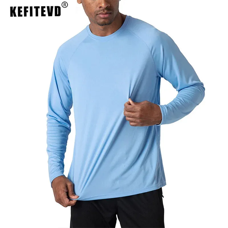 KefiteVd Summer UPF 50メンズ長袖Tシャツ太陽UV保護クイックドライハイキングシャツ釣りTシャツ基本ティートップス240106