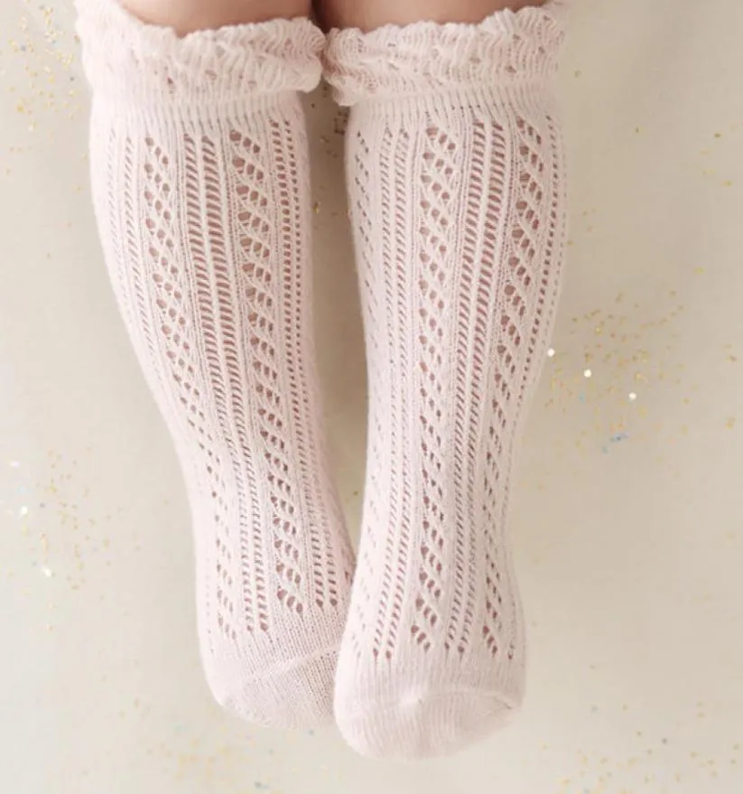 Été bébé filles dentelle chaussettes creuses enfants à volants genou haute princesse chaussettes bébé coton jambes enfant en bas âge enfants coton respirant chaussette3253989