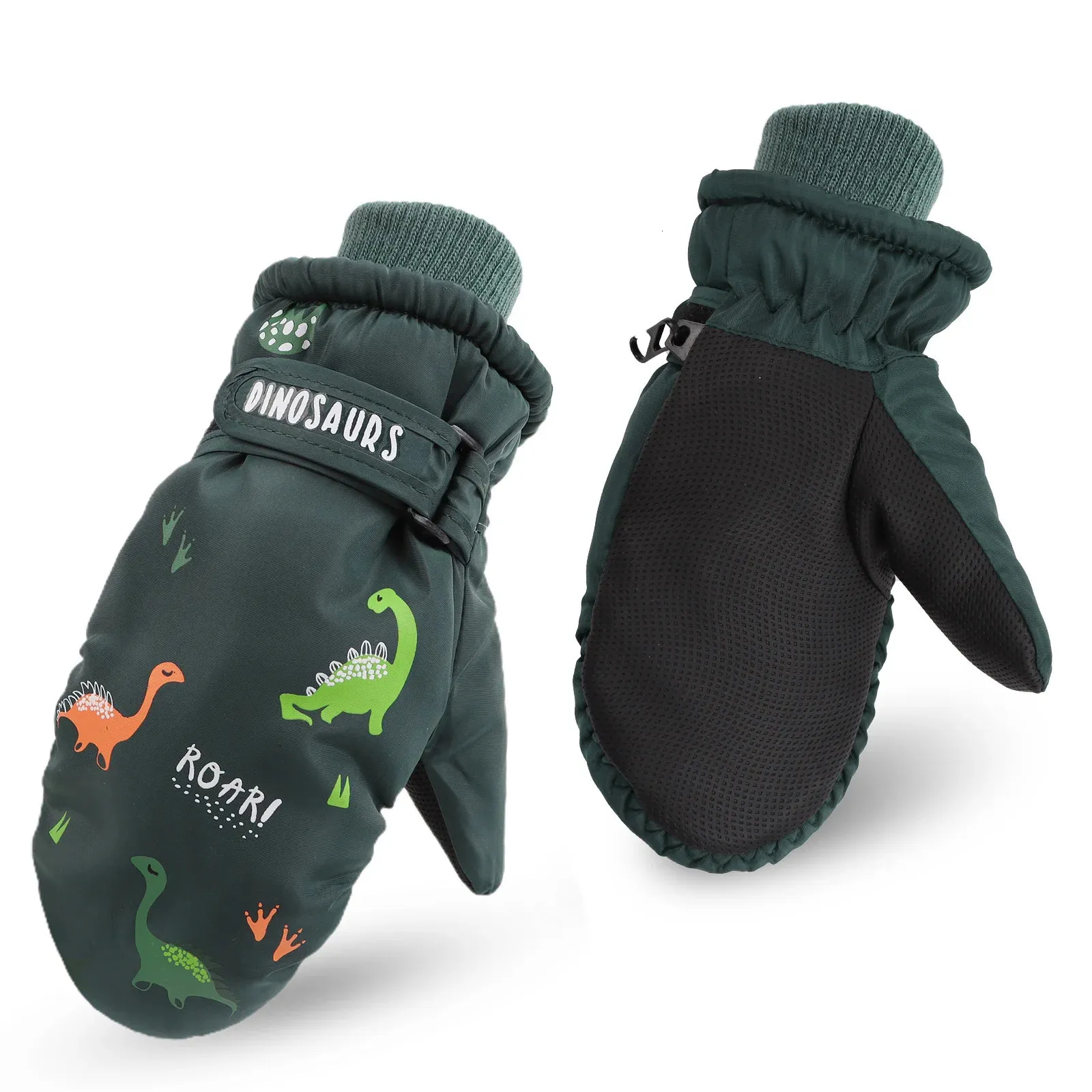 Niños Niños Dinosaurio Manoplas Guantes de nieve de dibujos animados Niños de invierno Guantes a prueba de viento al aire libre Niños Manos más cálidas Manoplas 240105