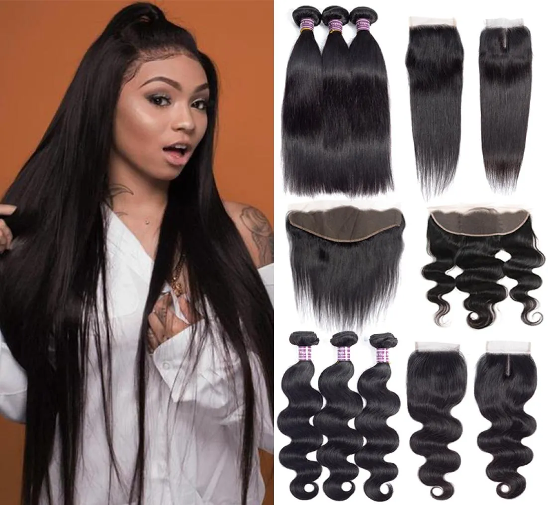 10A Human Virgin Hair Brazylijska Remy prosto 28 30 Wiązki z koronkowym ciałem zamknięcia głębokie fala wodna Jerry Kinky Curly Weft i 13x47314329