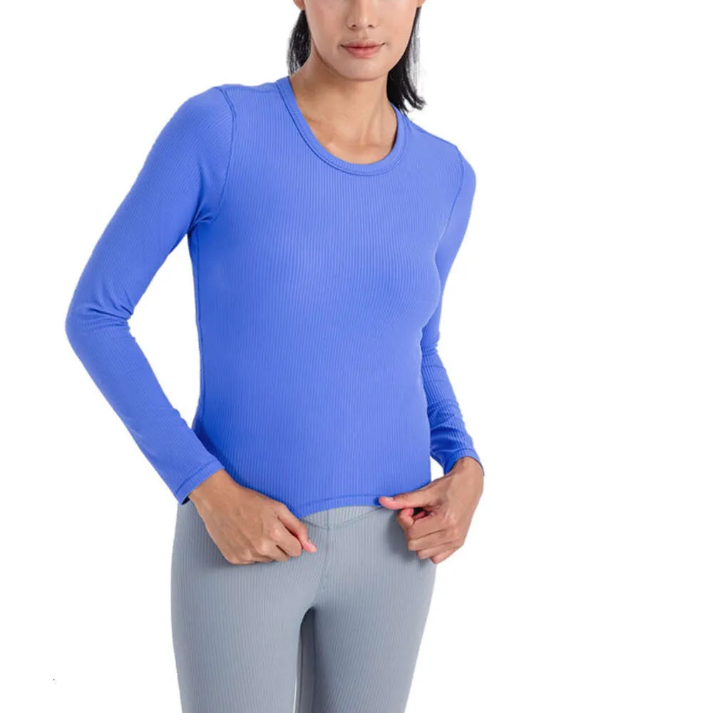 LL-018 Yoga Outfit 2.0 Hochelastisches, formendes Sport-Langarm-T-Shirt mit schmaler Taille, Rundhalsausschnitt, schnell trocknendes Hemd, Sportbekleidung