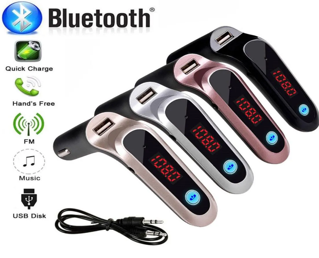 カーアクセサリーBluetoothアダプターS7 FMトランスミッターBluetooth Car Kit Hands FM Radio Adapter with USB出力カー充電器2244326