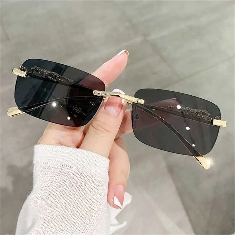 26% de réduction en gros de lunettes de soleil de haute qualité marque de luxe designer carré lunettes de soleil sans monture femmes hommes mode vintage lunettes de soleil en métal guépard tête nuances