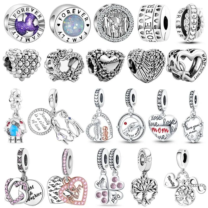 Loose Gemstones 925 Silver Family Series Forever Pendant Love Rose Beads Fit Original Charms Bracelet Women DIY Jewelry Making