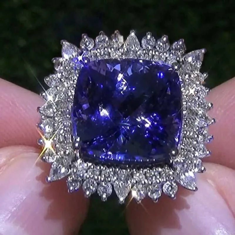 Pierścienie zespołu huitan wspaniały niebieski sześcien cyrkonia pierścionek kobiet w rocznicy ślubu akcesoria palec genialne damskie pierścionek modne biżuterię240105