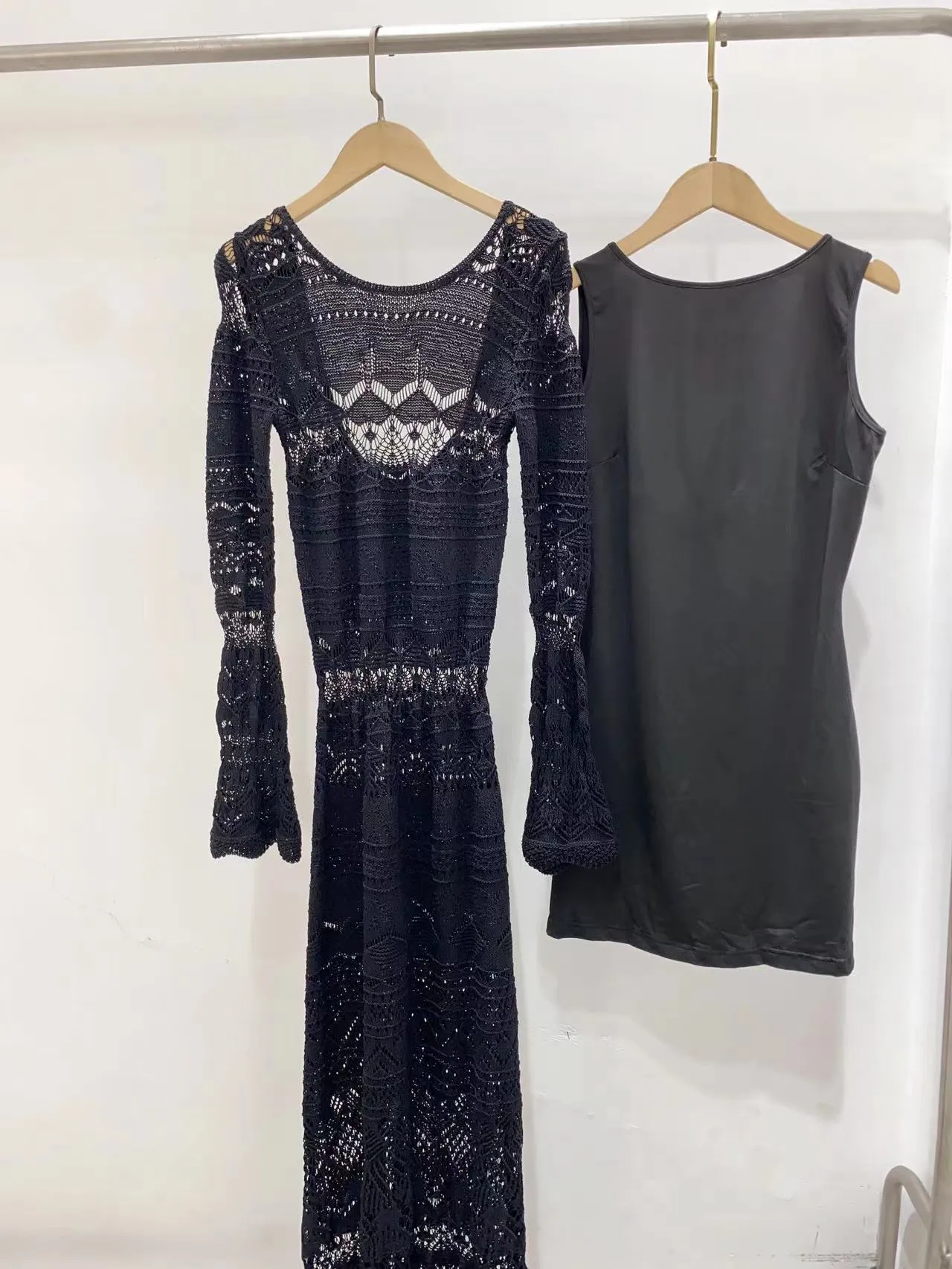 black dress lace sides Pinot Grigio Long Sleeve Lace Maxi Dress | Black | Womens main image 1